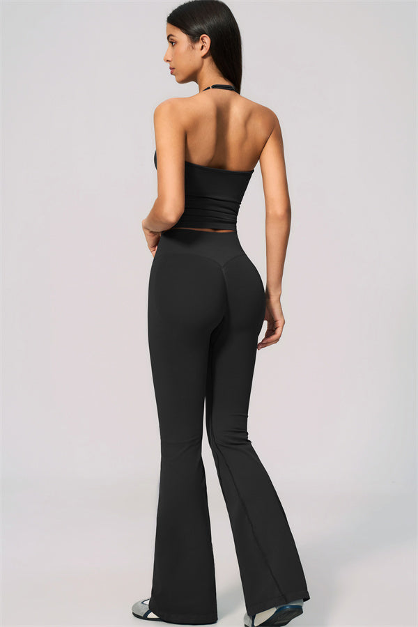 Conjunto de 2 piezas Velvetine: top de tirantes y leggings acampanados