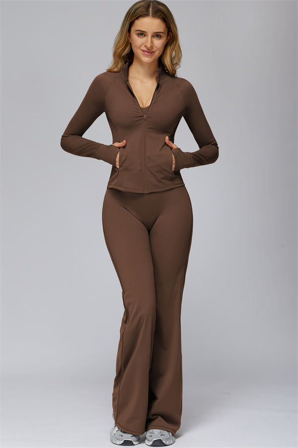Conjunto de 2 piezas FlexCore Pure: chaqueta con cremallera y leggings acampanados