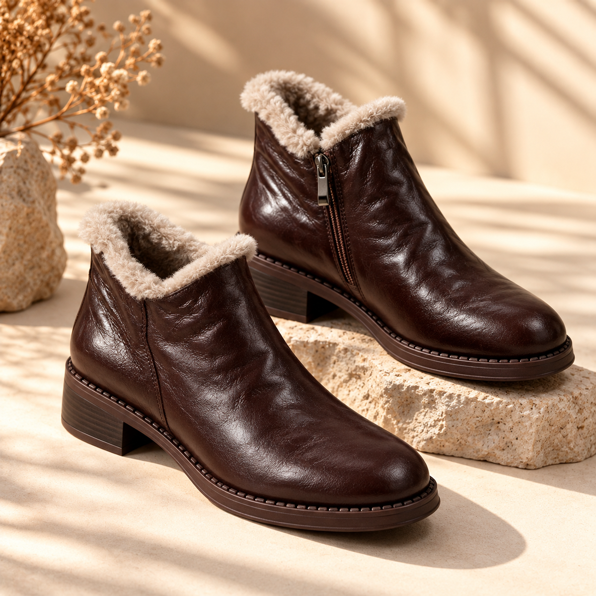 Botines Cotswold de terciopelo y piel de oveja
