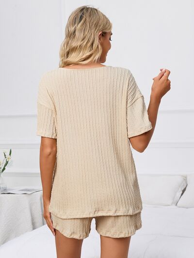Notched Short Sleeve and Shorts Lounge Set  Shop One Place
