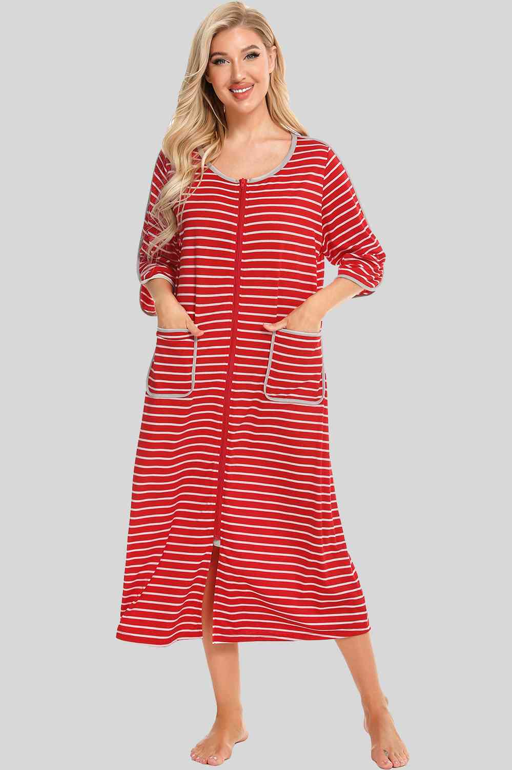 Round Neck Three-Quarter Sleeve Midi Night Dress  Shop One Place