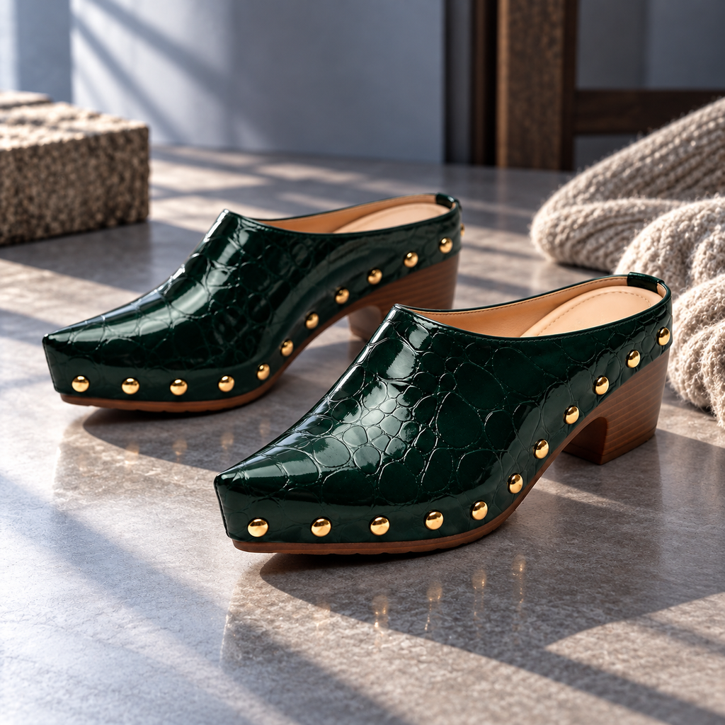 Mules Sutton con tachuelas efecto cocodrilo