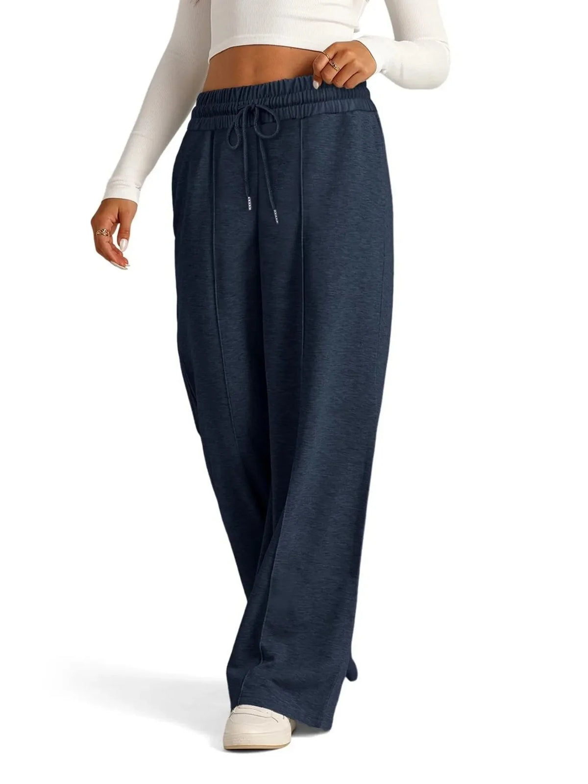 Pantalones de pierna ancha de talla grande, con cordón y ajuste relajado