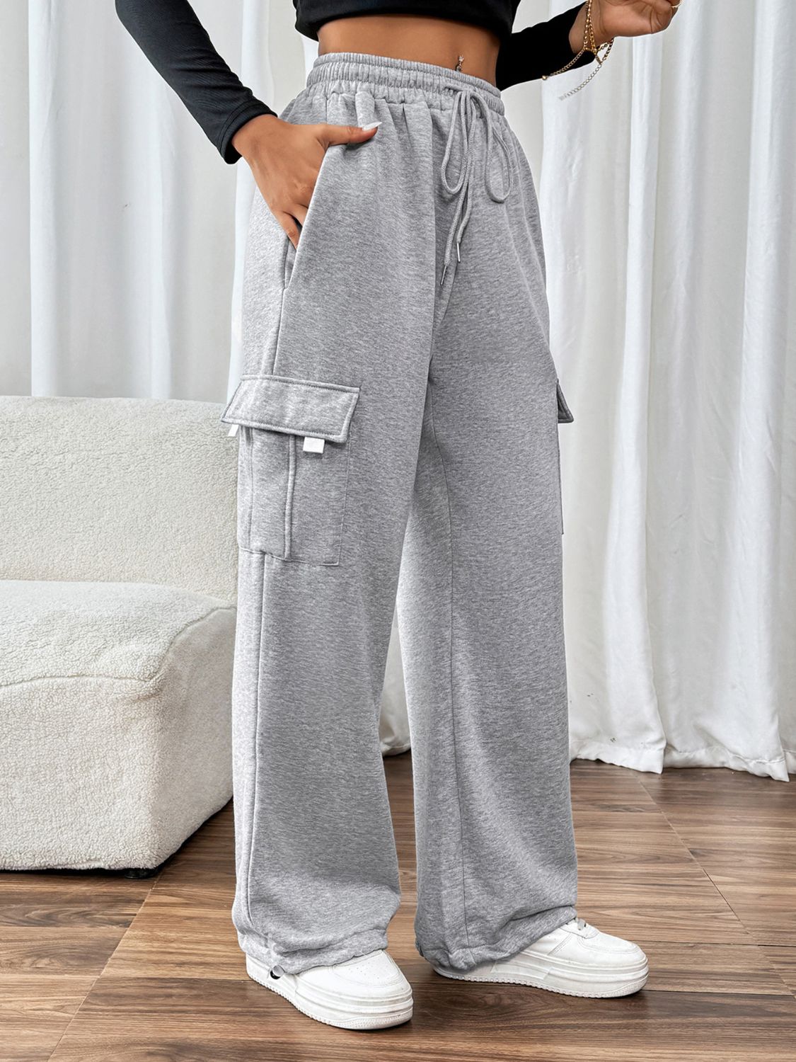 Perfee Pantalones Jogger con Cintura Elástica, Cordón y Bolsillos