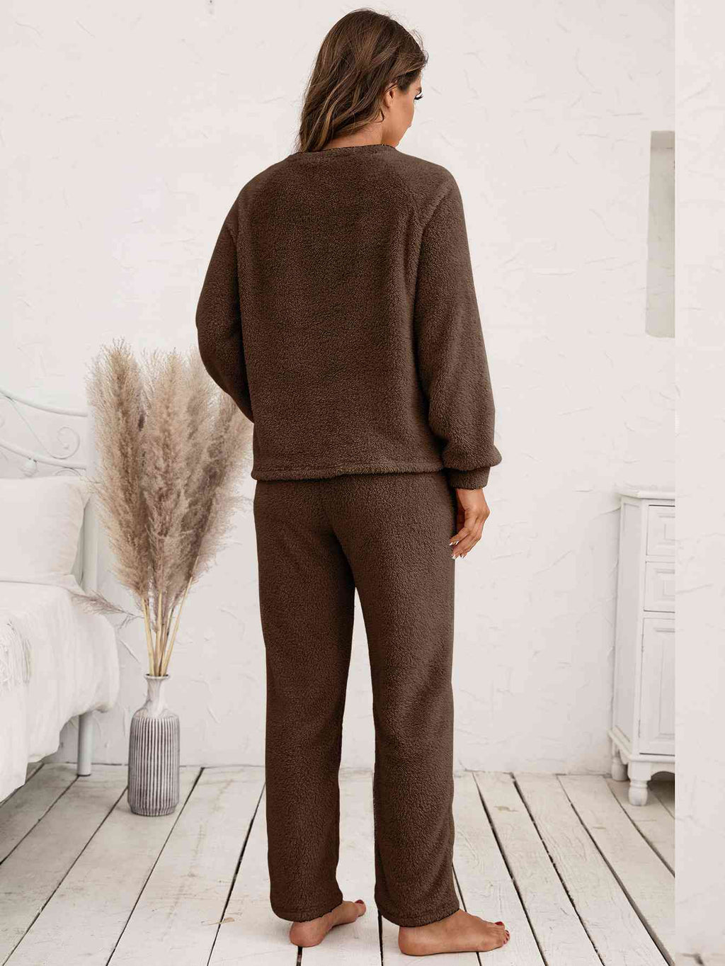 Teddy Long Sleeve Top and Pants Lounge Set  Shop One Place