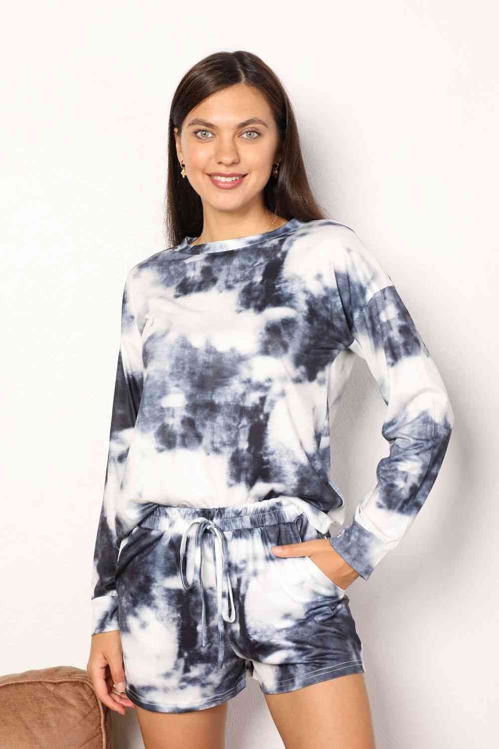 Double Take Tie-Dye Round Neck Top and Shorts Lounge Set  Shop One Place