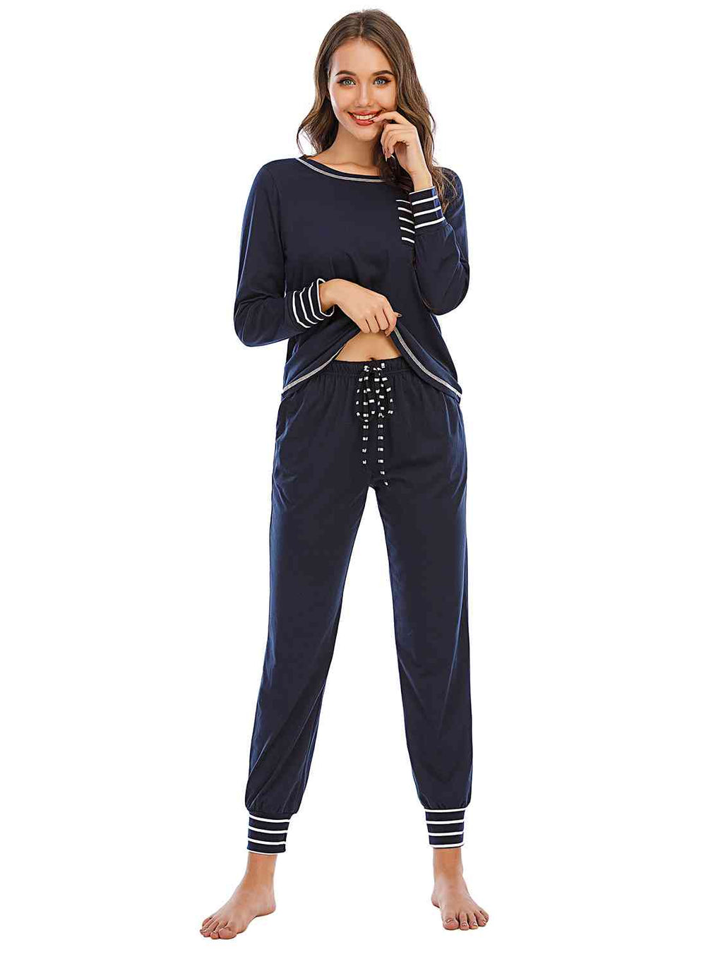 Round Neck Top and Pants Lounge Set  Shop One Place