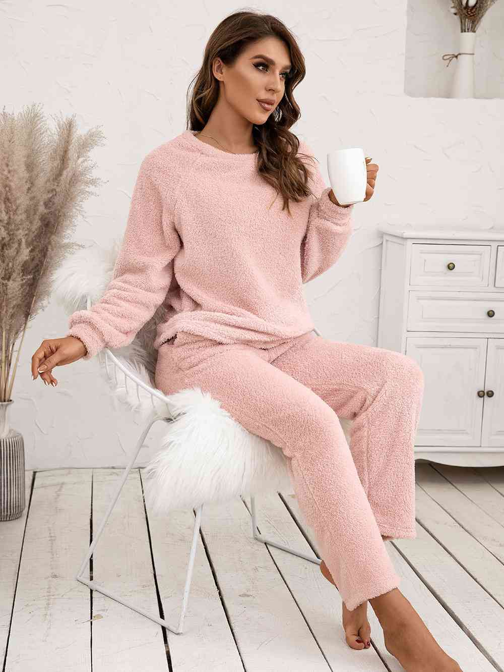 Teddy Long Sleeve Top and Pants Lounge Set  Shop One Place