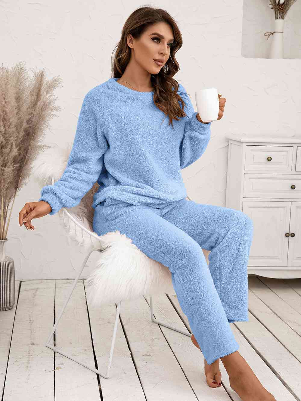 Teddy Long Sleeve Top and Pants Lounge Set  Shop One Place