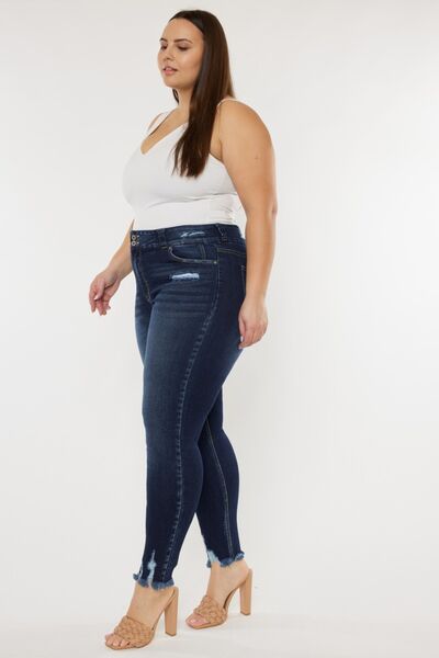 Jeans Kancan de tallas grandes, con efecto bigote de gato, bajo sin rematar y cintura alta