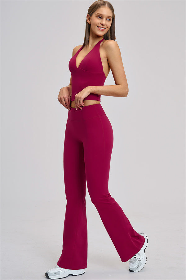 Conjunto de 2 piezas Zestful: top de tirantes y leggings acampanados