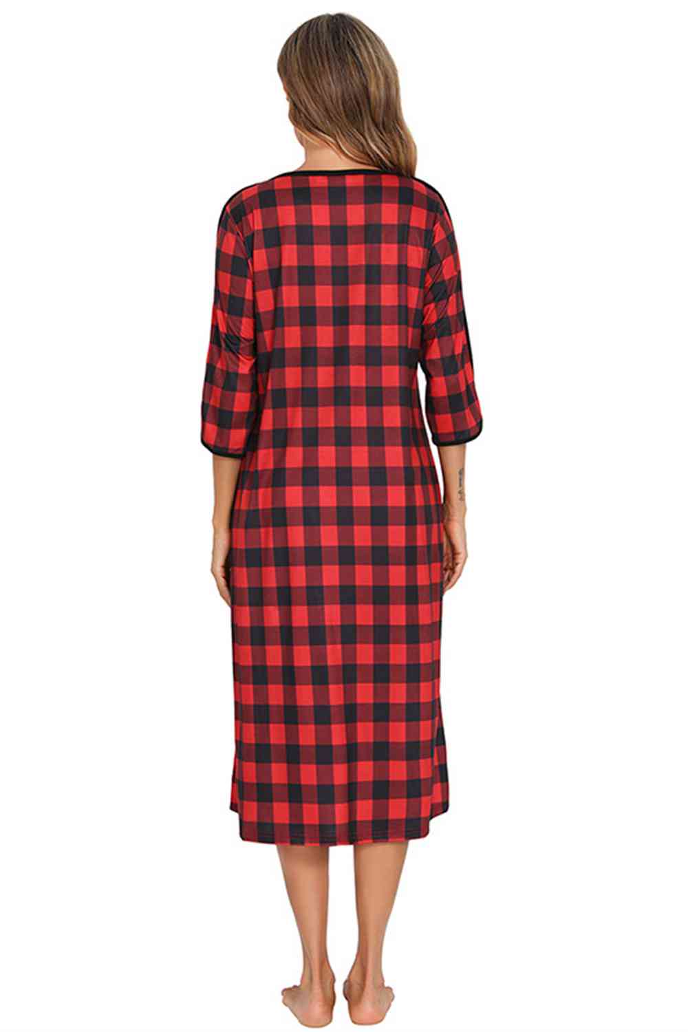Round Neck Three-Quarter Sleeve Midi Night Dress  Shop One Place