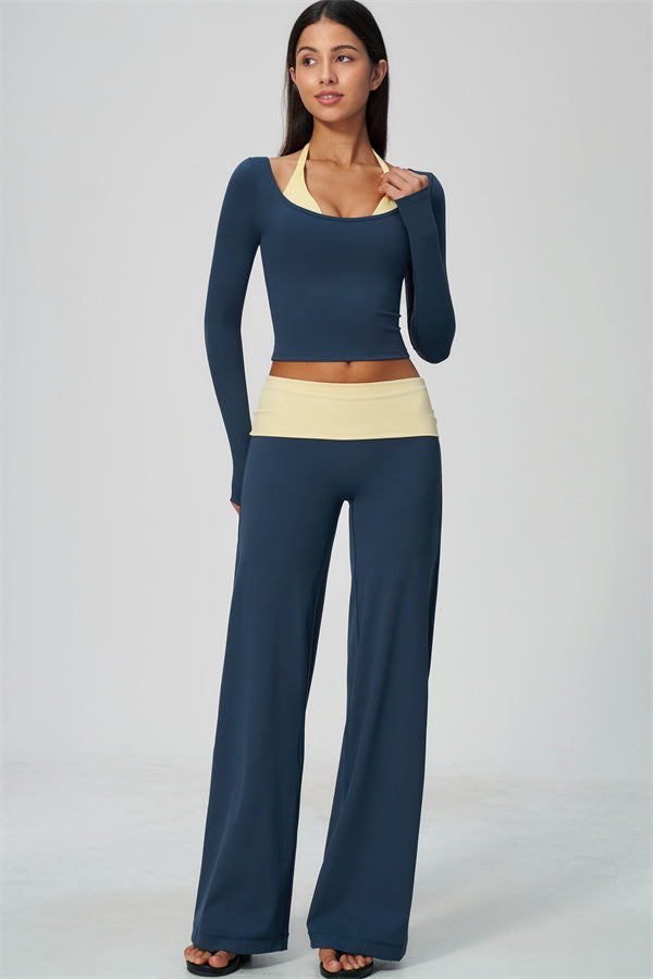 Conjunto de 2 piezas Cascade: camiseta de manga larga y pantalones de pierna recta con bloques de color