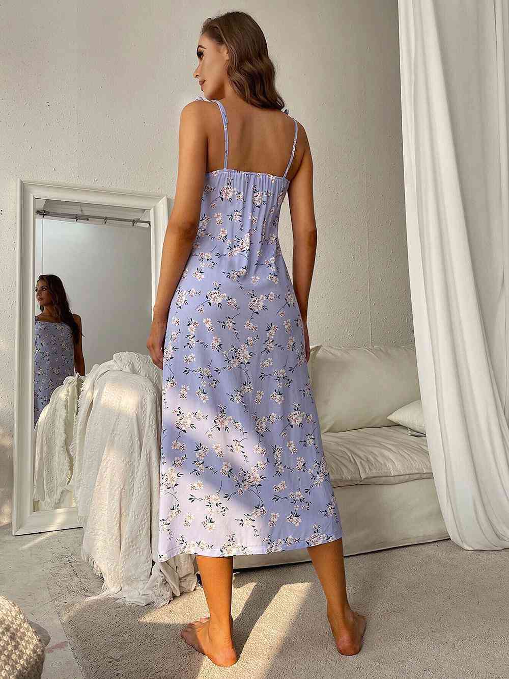 Printed Tie Shoulder Midi Night Dress  Shop One Place
