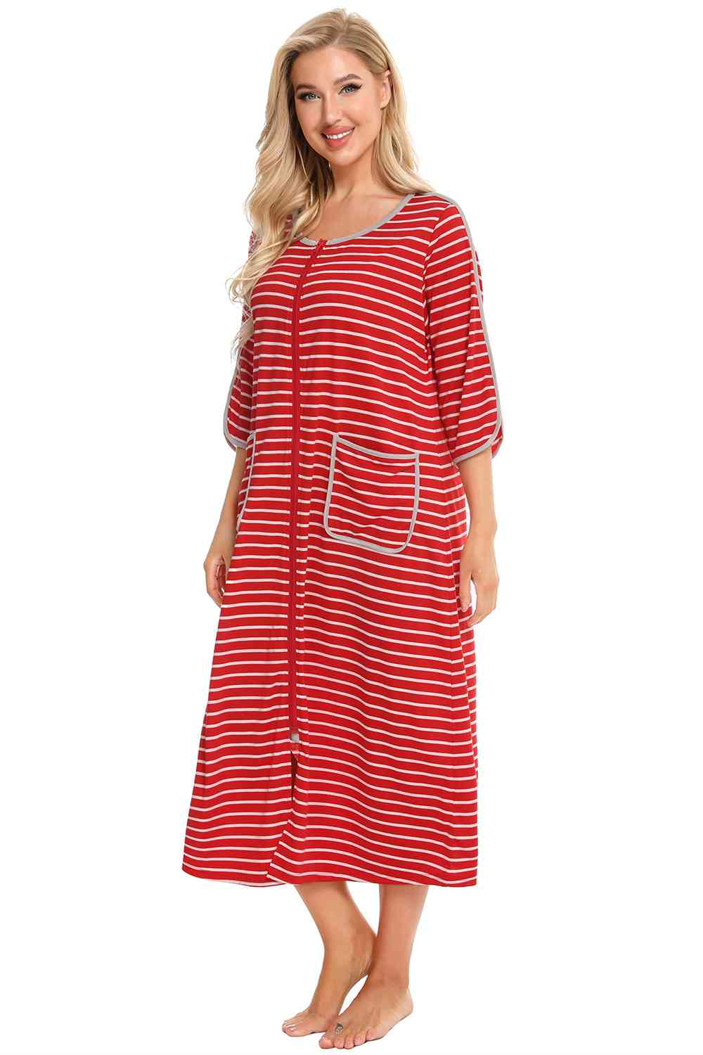 Round Neck Three-Quarter Sleeve Midi Night Dress  Shop One Place