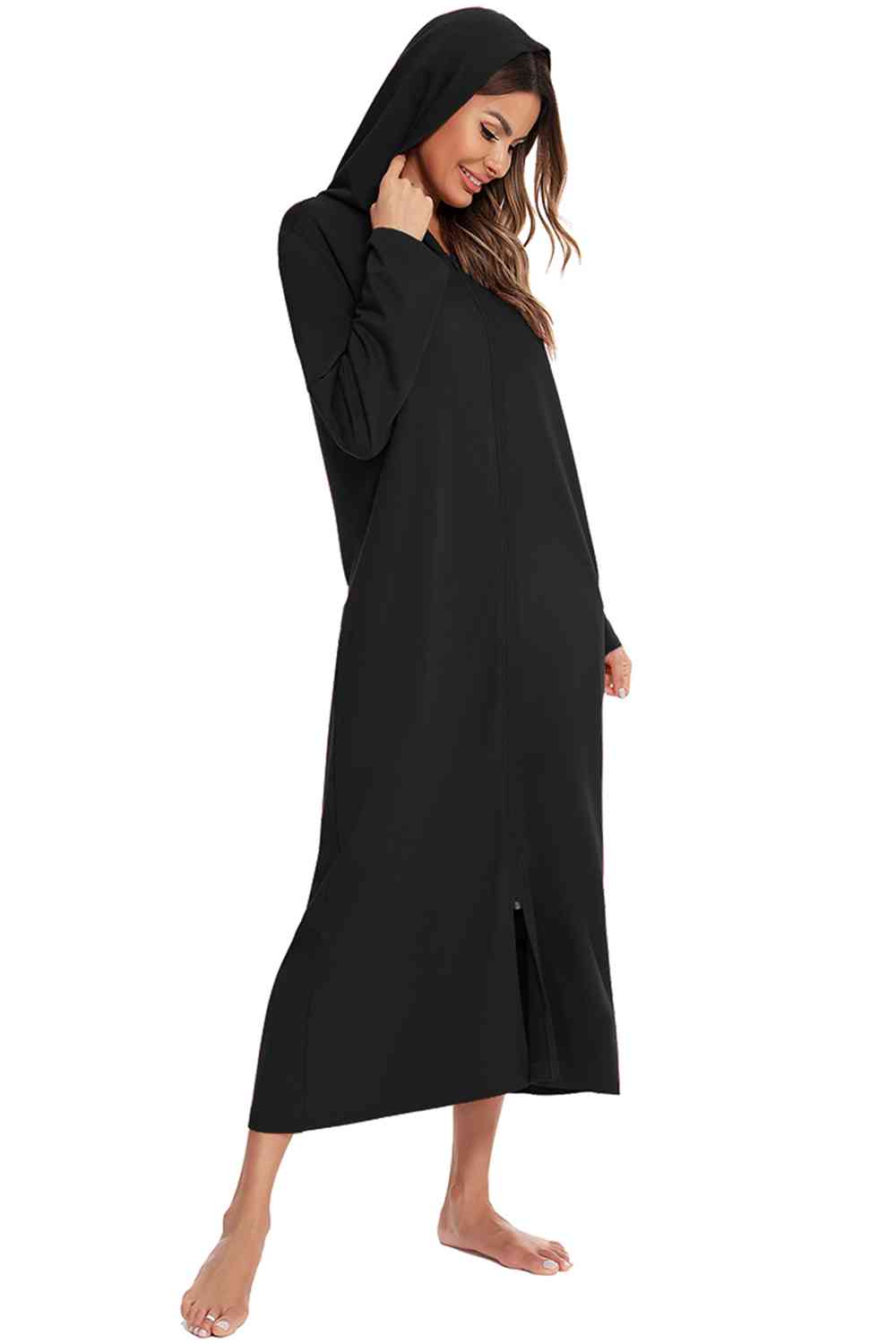 Zip Front Hooded Night Dress with Pockets  Shop One Place