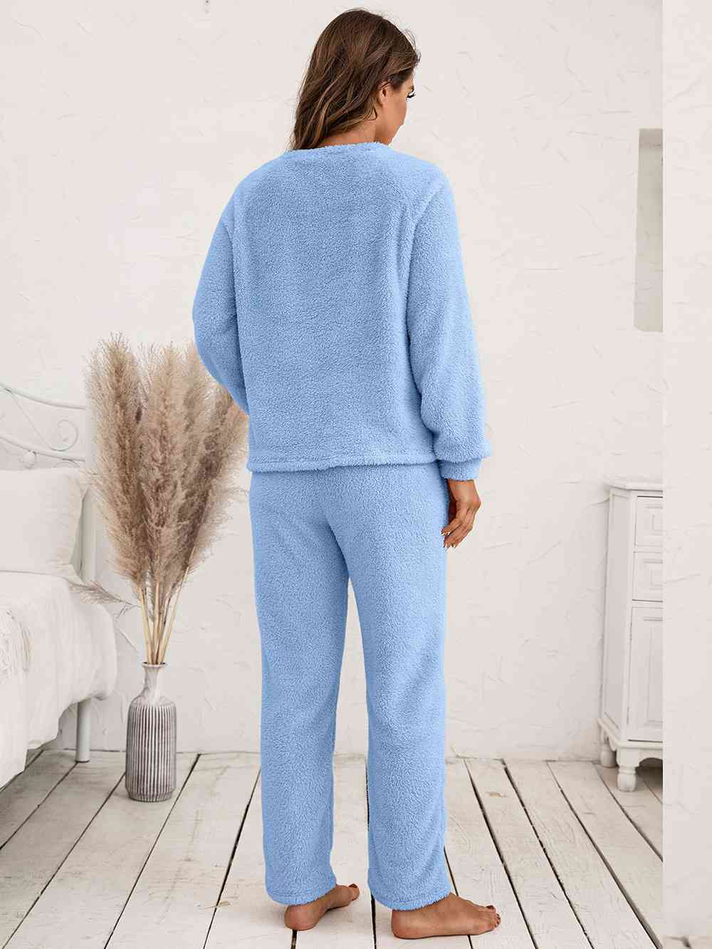 Teddy Long Sleeve Top and Pants Lounge Set  Shop One Place