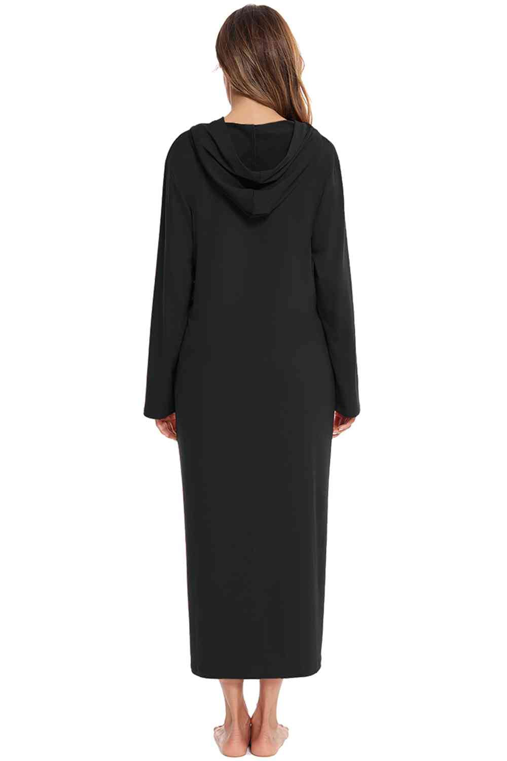 Zip Front Hooded Night Dress with Pockets  Shop One Place