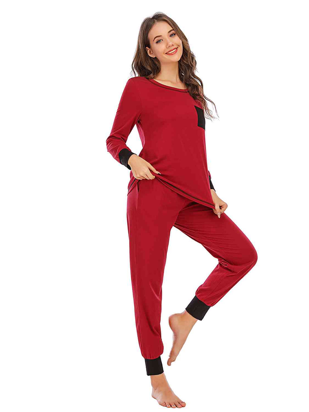 Round Neck Top and Pants Lounge Set  Shop One Place