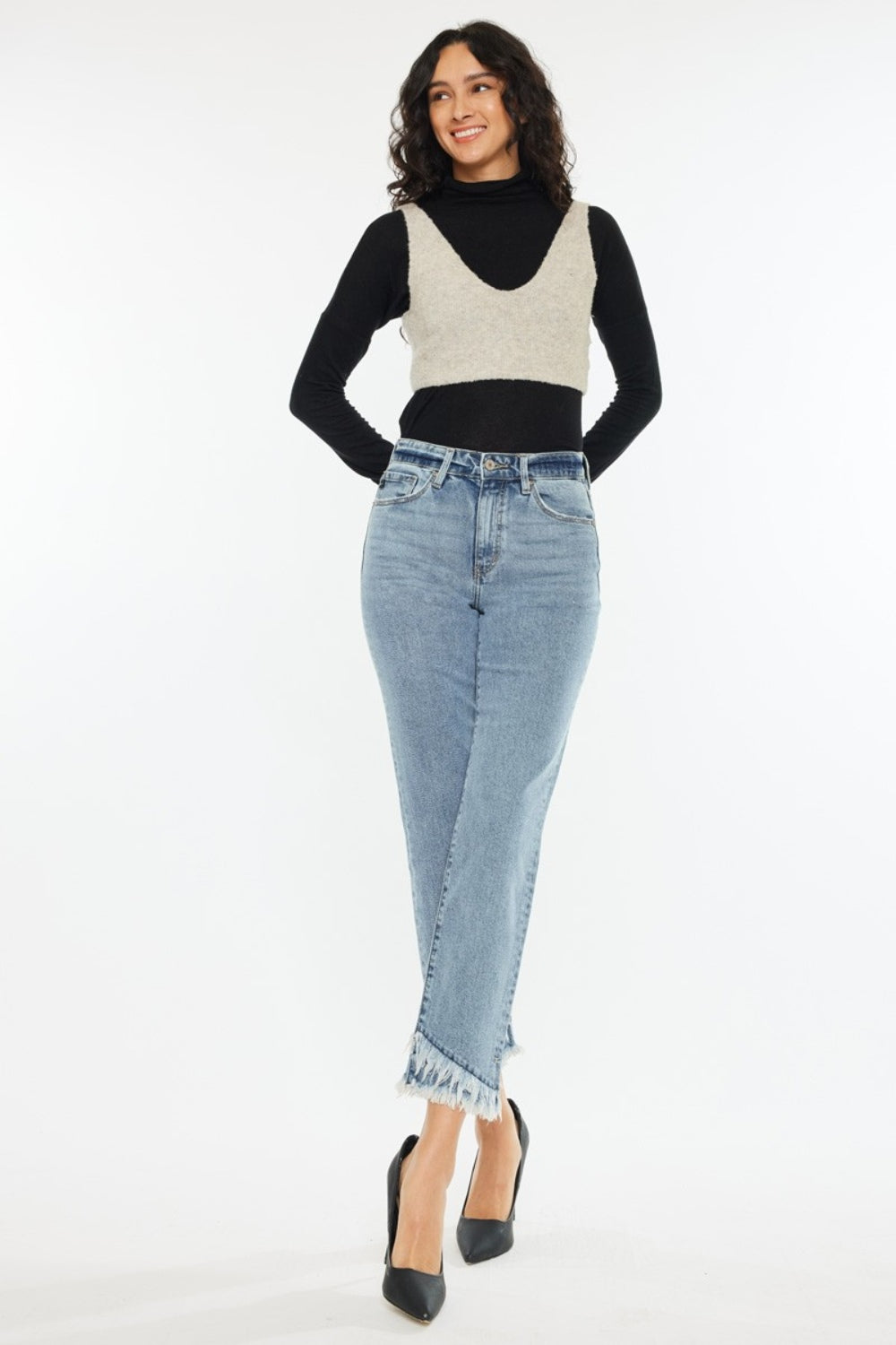 Jeans Kancan de tiro alto y pierna recta con dobladillo sin rematar
