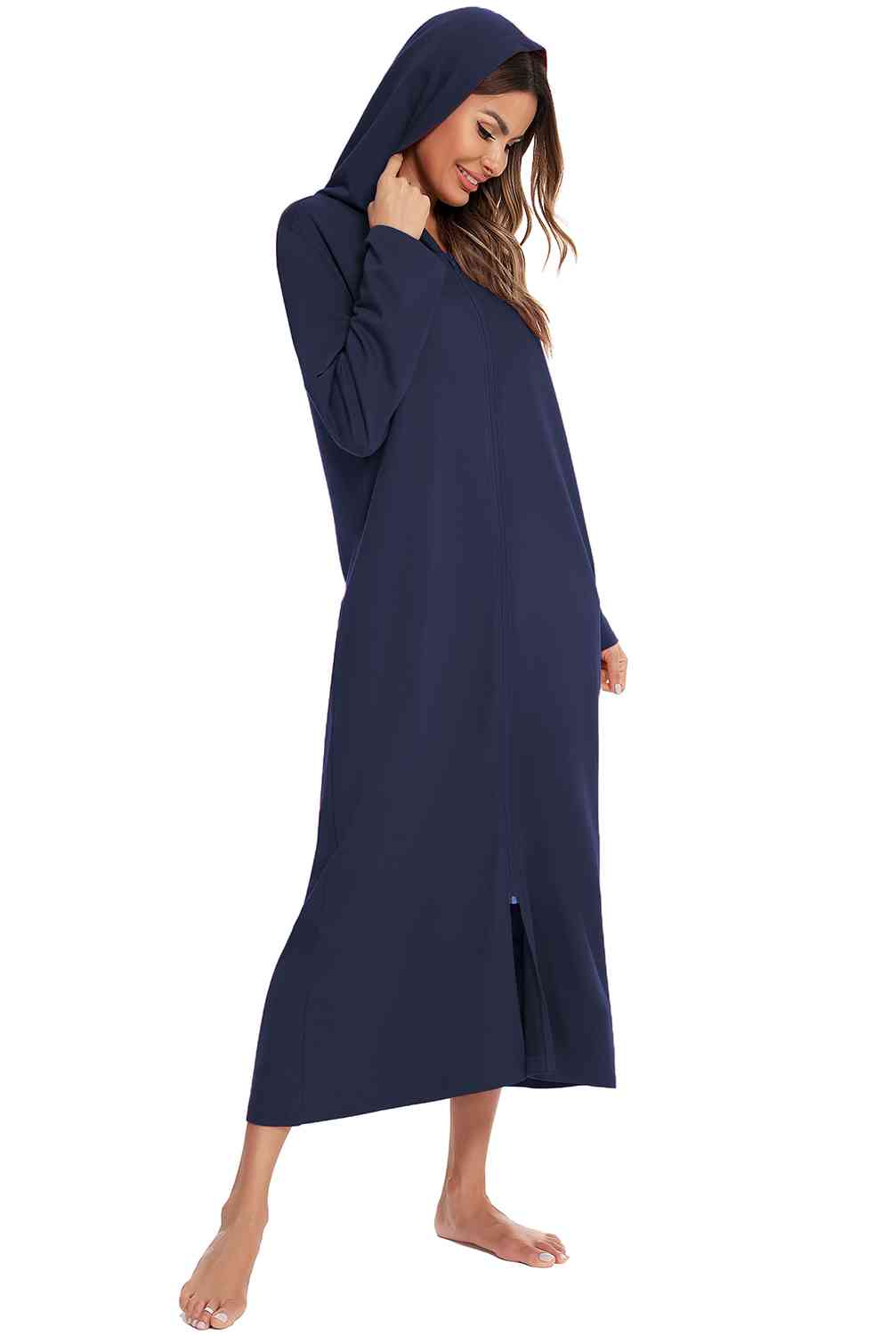 Zip Front Hooded Night Dress with Pockets  Shop One Place