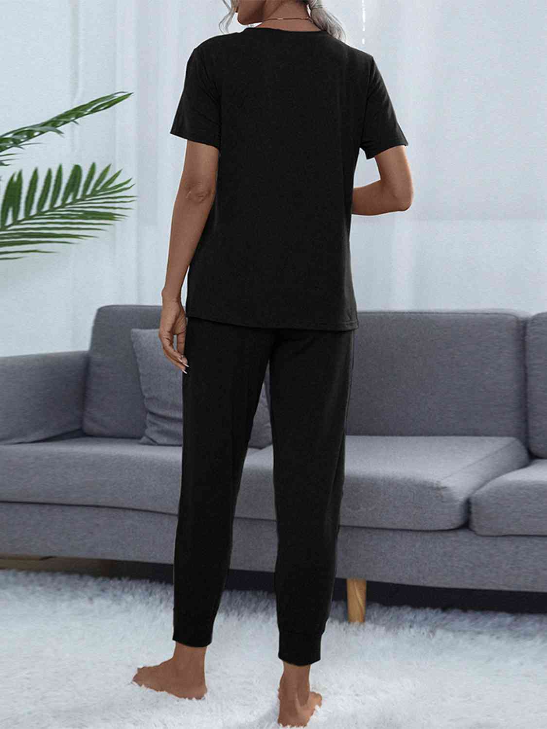 Round Neck Short Sleeve Top and Pants Set  Shop One Place