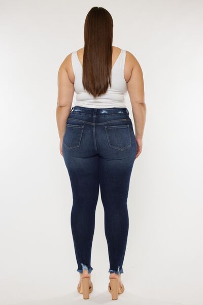 Jeans Kancan de tallas grandes, con efecto bigote de gato, bajo sin rematar y cintura alta