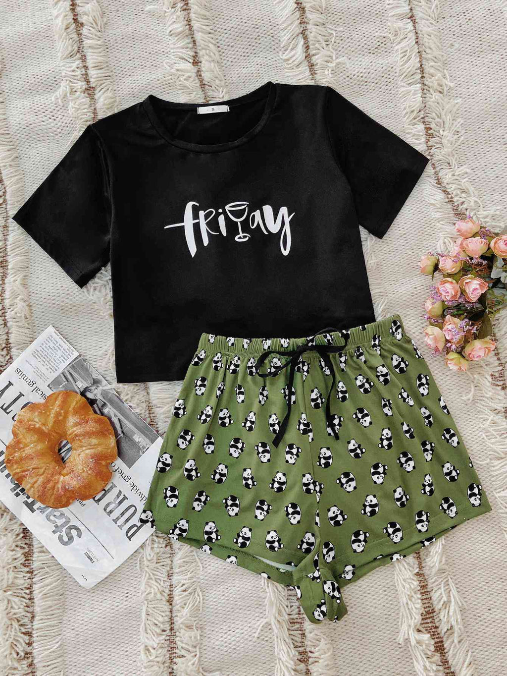 Graphic Tee and Panda Print Shorts Lounge Set  Shop One Place