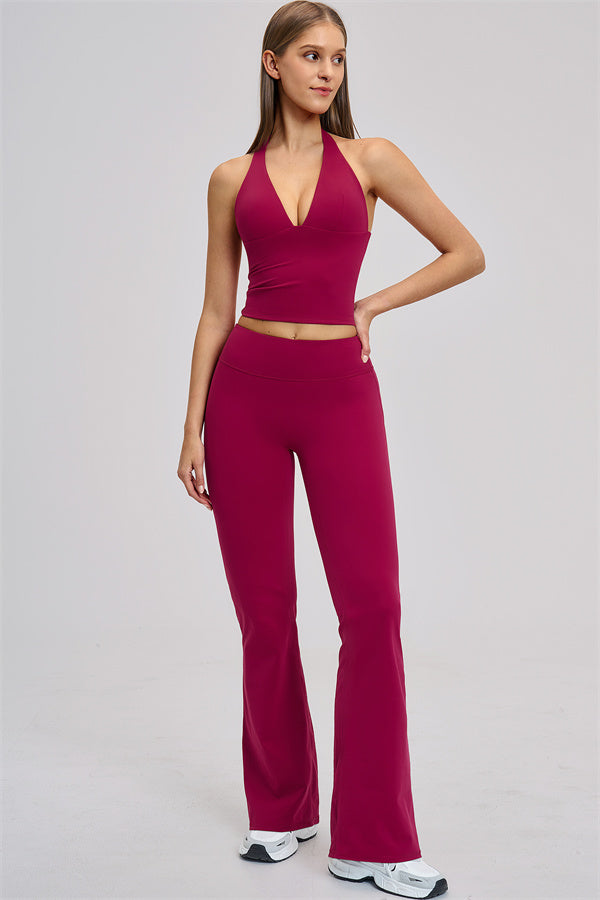 Conjunto de 2 piezas Zestful: top de tirantes y leggings acampanados