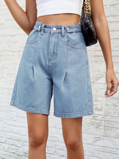 Pantalones cortos de mezclilla de cintura alta con bolsillos
