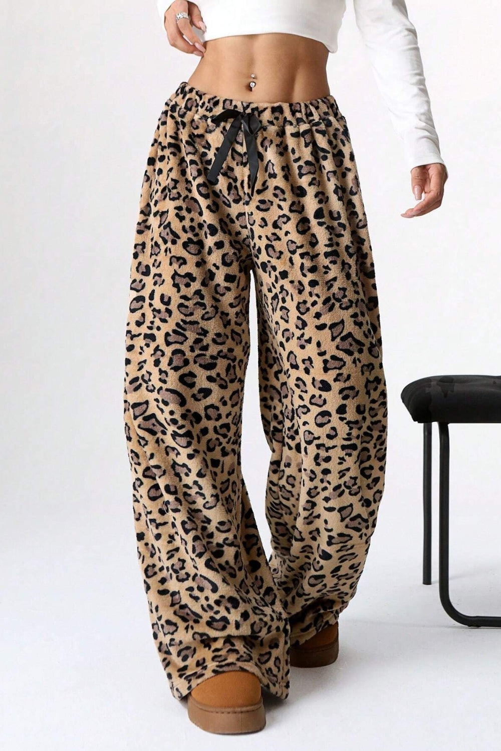 Pantalones de pierna ancha con estampado de leopardo