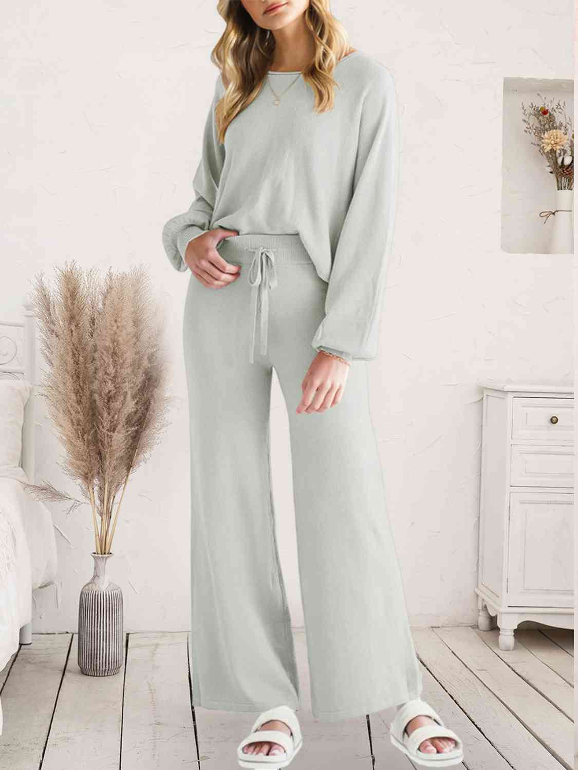 Long Sleeve Lounge Top and Drawstring Pants Set  Shop One Place