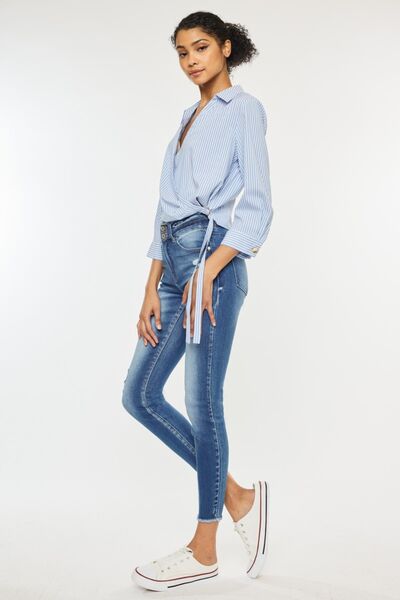 Jeans Kancan de cintura alta, desgastados y con dobladillo sin rematar