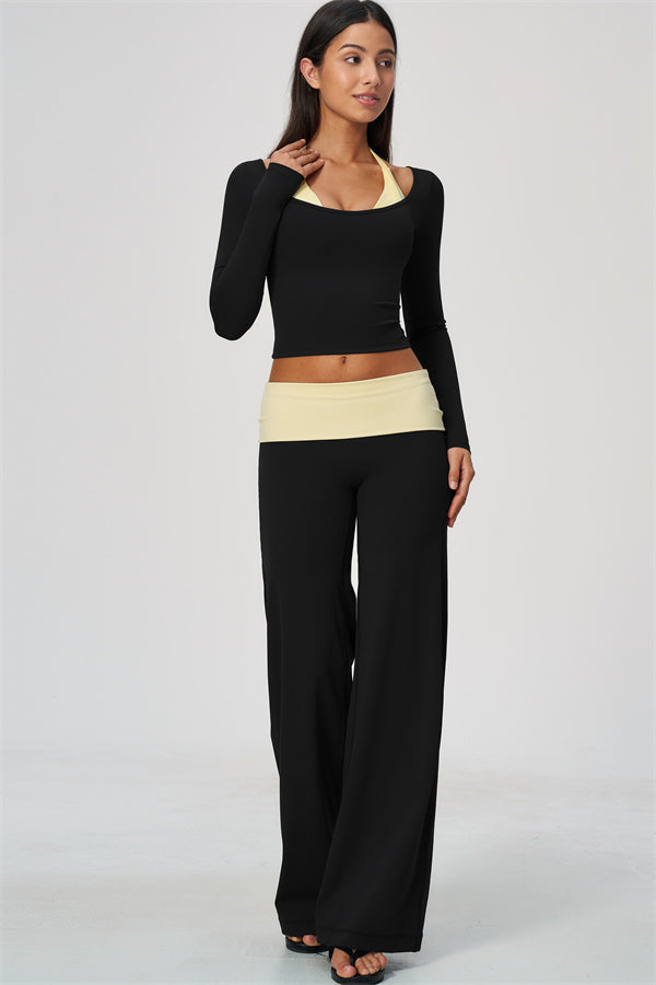 Conjunto de 2 piezas Cascade: camiseta de manga larga y pantalones de pierna recta con bloques de color