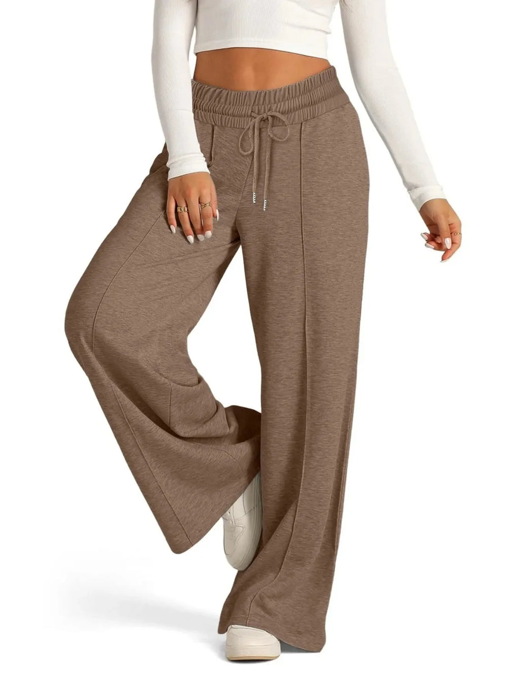 Pantalones de pierna ancha de talla grande, con cordón y ajuste relajado