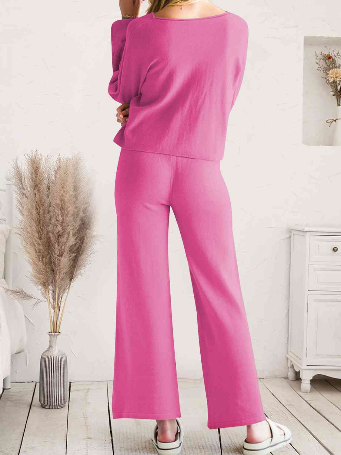 Long Sleeve Lounge Top and Drawstring Pants Set  Shop One Place