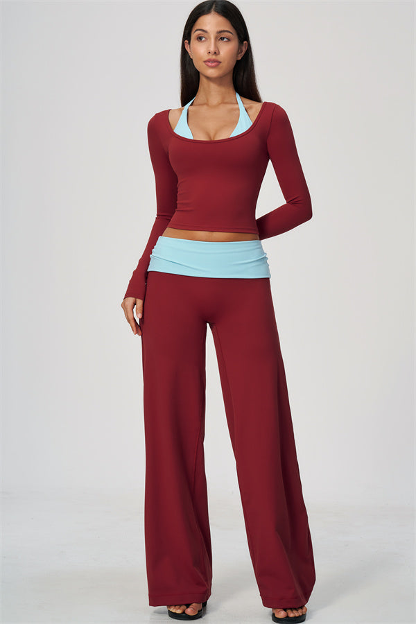 Conjunto de 2 piezas Cascade: camiseta de manga larga y pantalones de pierna recta con bloques de color