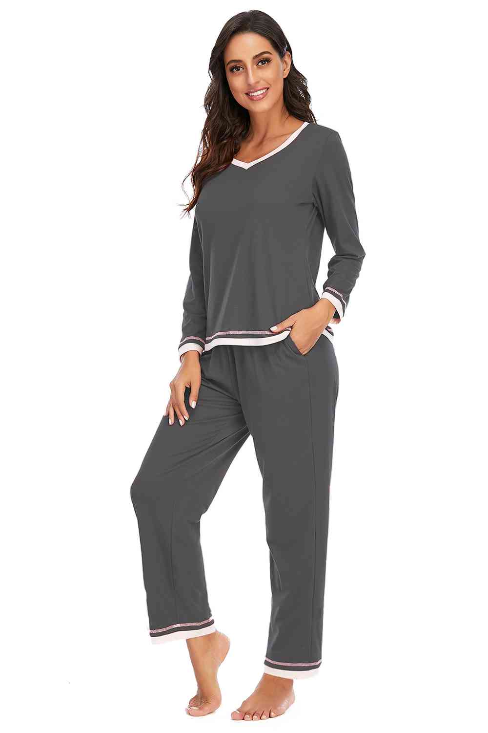 V-Neck Top and Pants Lounge Set  Shop One Place