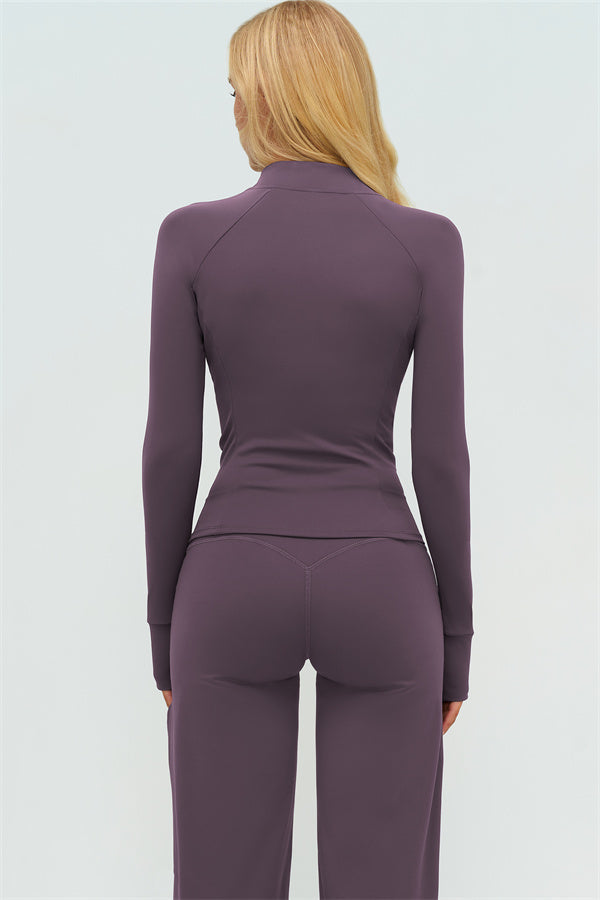Conjunto Twirl de 3 piezas: chaqueta con cremallera, top halter y pantalones de pierna recta