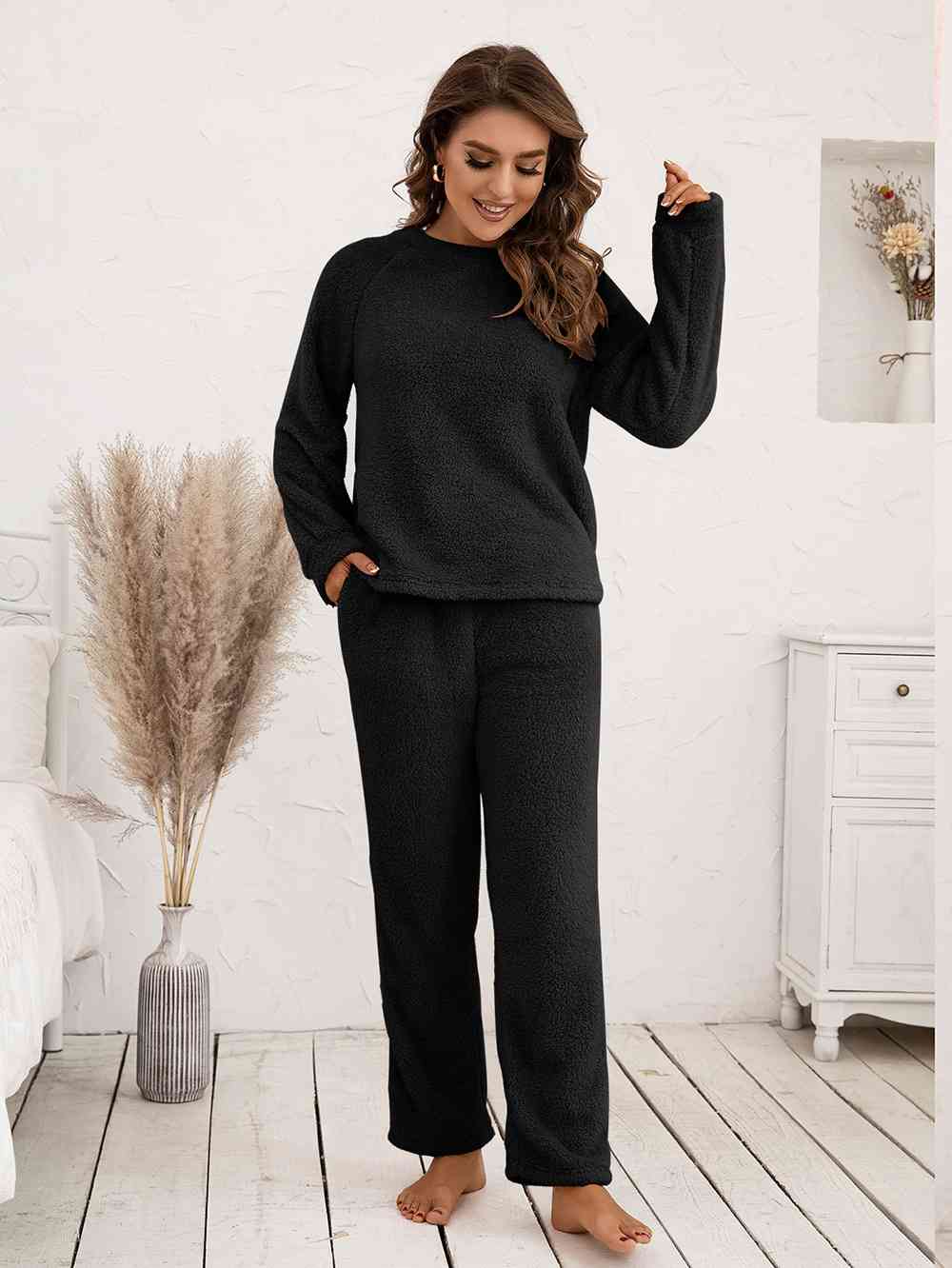 Teddy Long Sleeve Top and Pants Lounge Set  Shop One Place