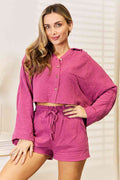 Basic Bae Buttoned Long Sleeve Top and Shorts Set  Shop One Place