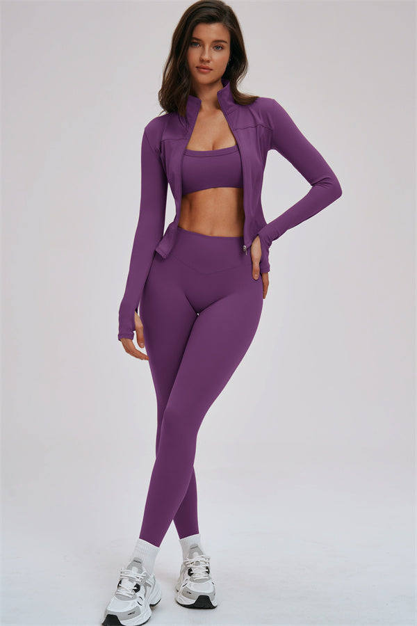 Set da 3 pezzi Kinetic: giacca con zip, reggiseno sportivo e leggings