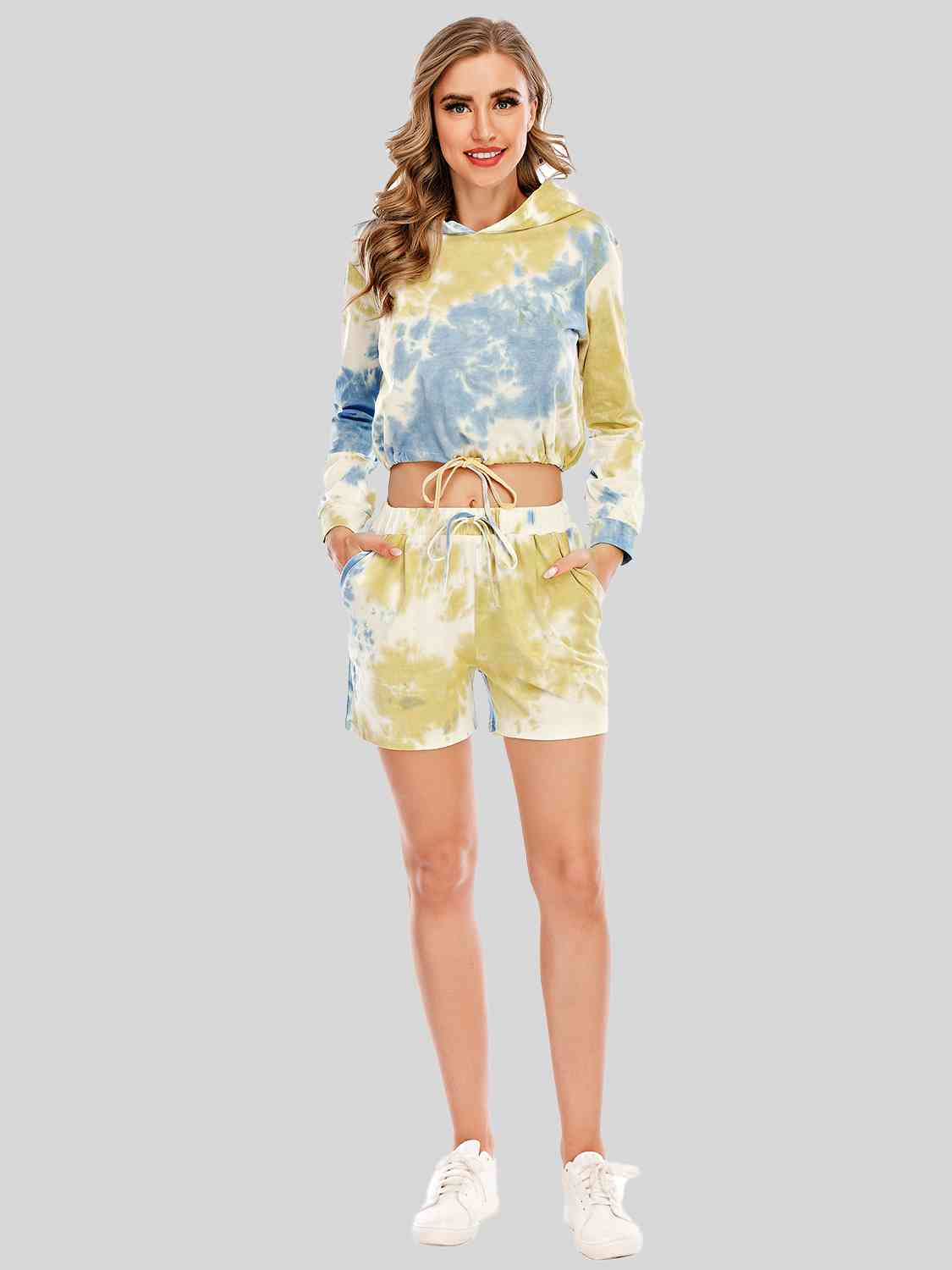 Tie-Dye Drawstring Hooded Top and Shorts Set  Shop One Place