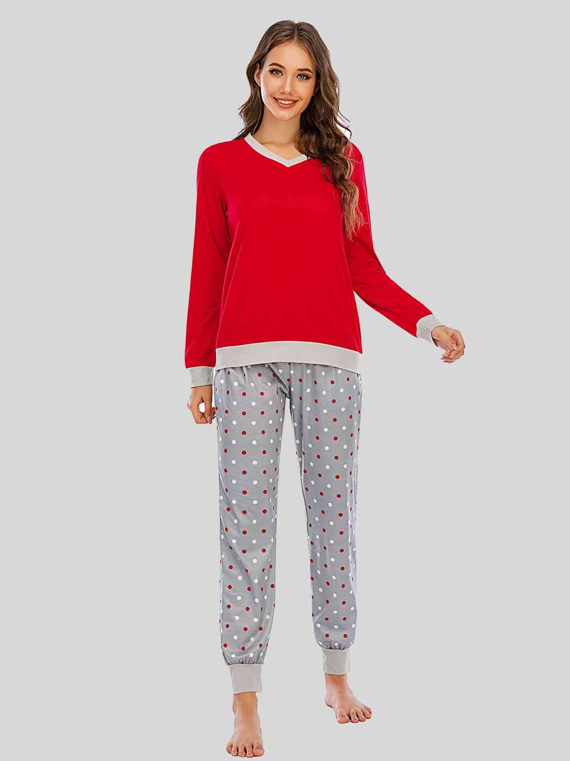 Long Sleeve Top and Polka Dot Pants Set  Shop One Place