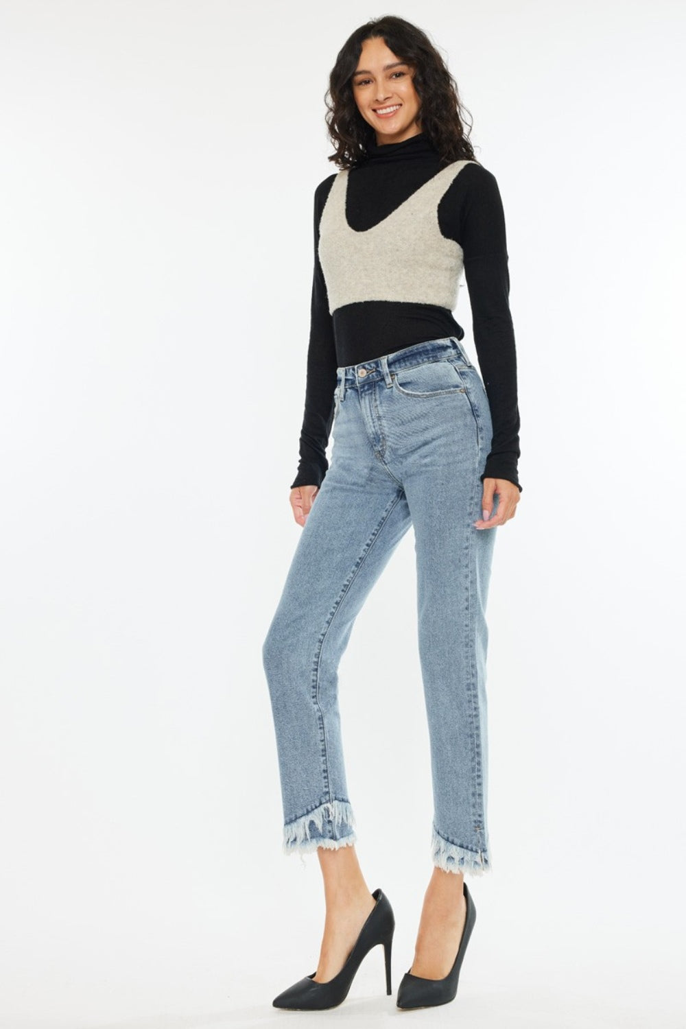 Jeans Kancan de tiro alto y pierna recta con dobladillo sin rematar
