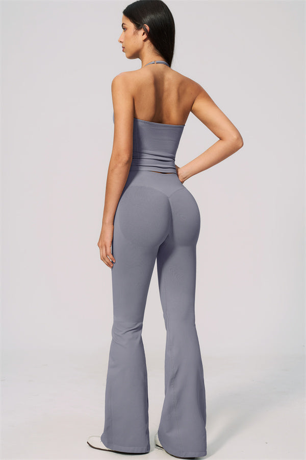 Conjunto de 2 piezas Velvetine: top de tirantes y leggings acampanados