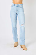 Jeans rectos desgastados de cintura alta Judy Blue, en tallas completas