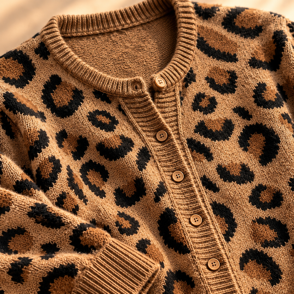 Cárdigan de punto con estampado de leopardo de sabana