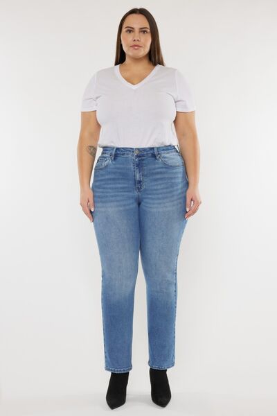 Jeans Kancan de tallas grandes, cintura alta y efecto bigotes de gato