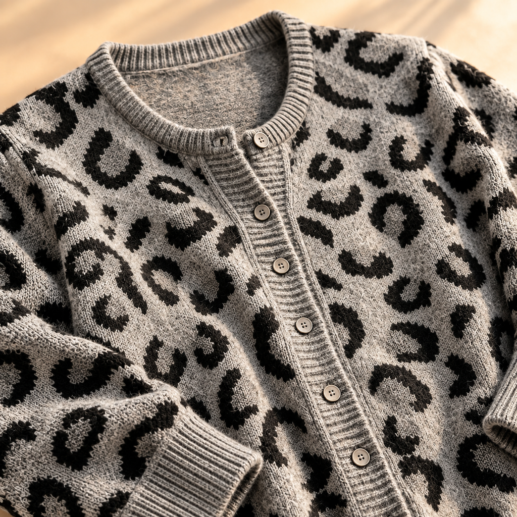 Cárdigan de punto con estampado de leopardo de sabana